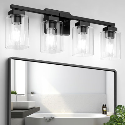 Luminaire de salle de bain 4 lumières Beslowe 27 pouces, luminaire de salle de bain moderne noir, luminaires de salle de bain