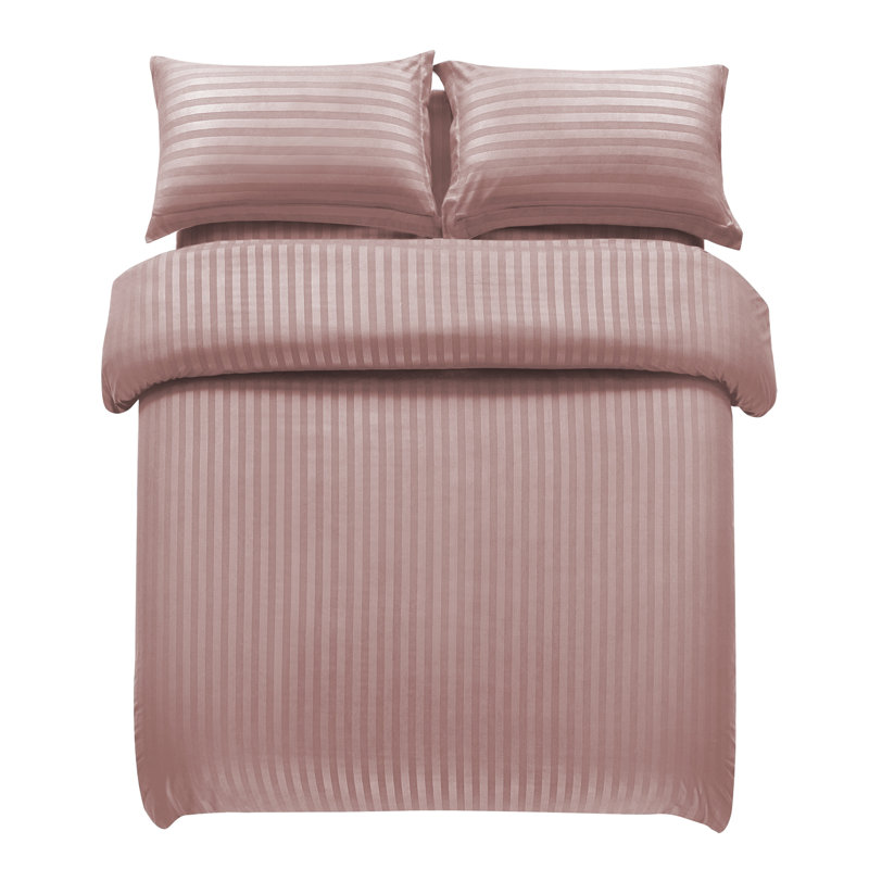 Microfiber 250 TC Reversible Complete Stripe Duvet Cover Set with Pillowcases, Peach