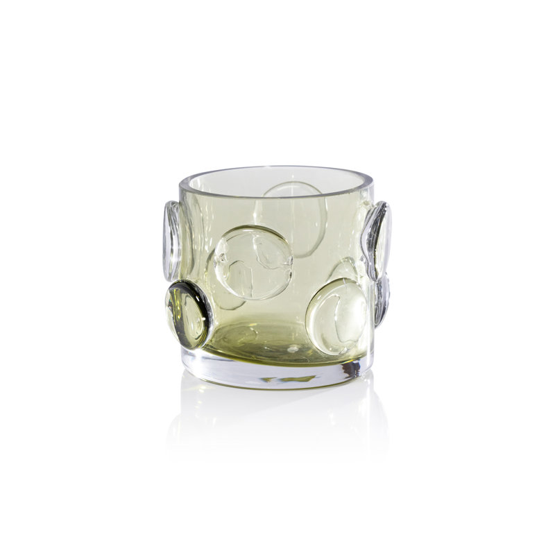 Porte-bougie en verre Perrin, H 4 po x l 4,25 po x P 4,25 po, Vert olive