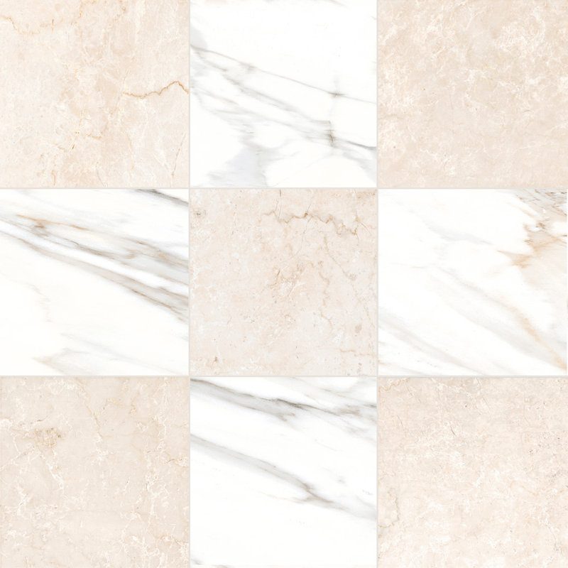 Tavari Checkerboard 10X10 Botticino And Calacatta, White/Beige