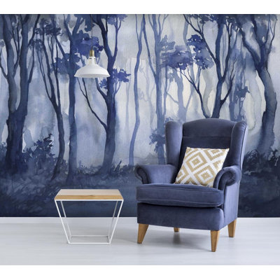 Bluish Misty Forest Watercolor Blue Abstract Removable Wallpaper