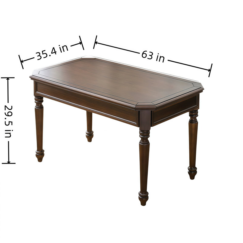 Dark Brown Rectangular Solid Wood Dining Table, 29.5"H x 63"L x 35.4"W