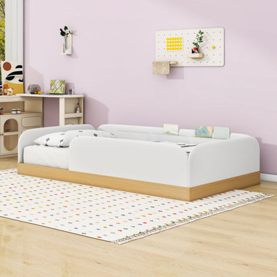 Modern Twin Platform Bed with Upholstered Guardrail