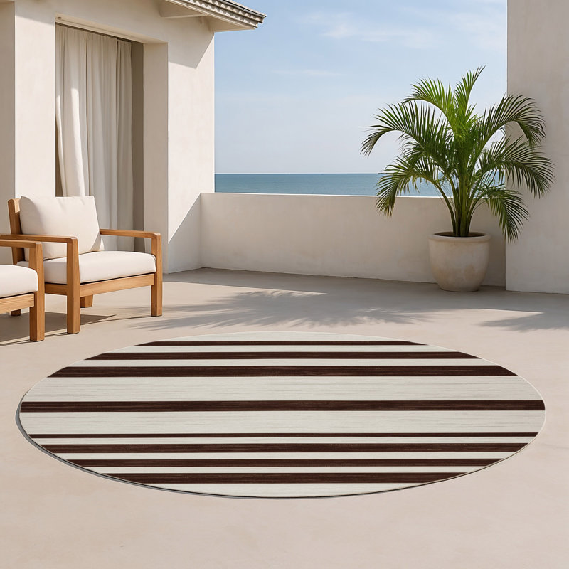 HorizontalStripes Gray Indoor and Outdoor Area Rug, Round 5'