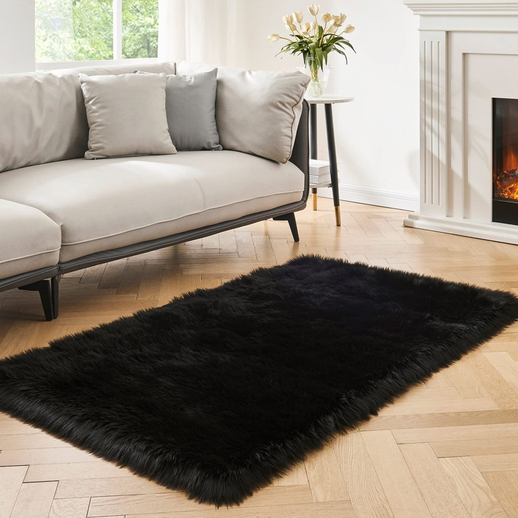 Dreu Black Shag Faux Sheepskin Fur Fluffy Area Rug
