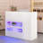 55" Reception Desk with LED Lights, Double-Layer Display Rack, L-Shaped Front Desk Reception Room Table Drawer With Lock-1722814937