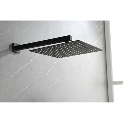 Système de douche noir mat avec des composants de qualité supérieure: tête, douche à main, tuyau, garniture de valve, poignées à levier, douche de niche et tête de douche stable: facile à nettoyer