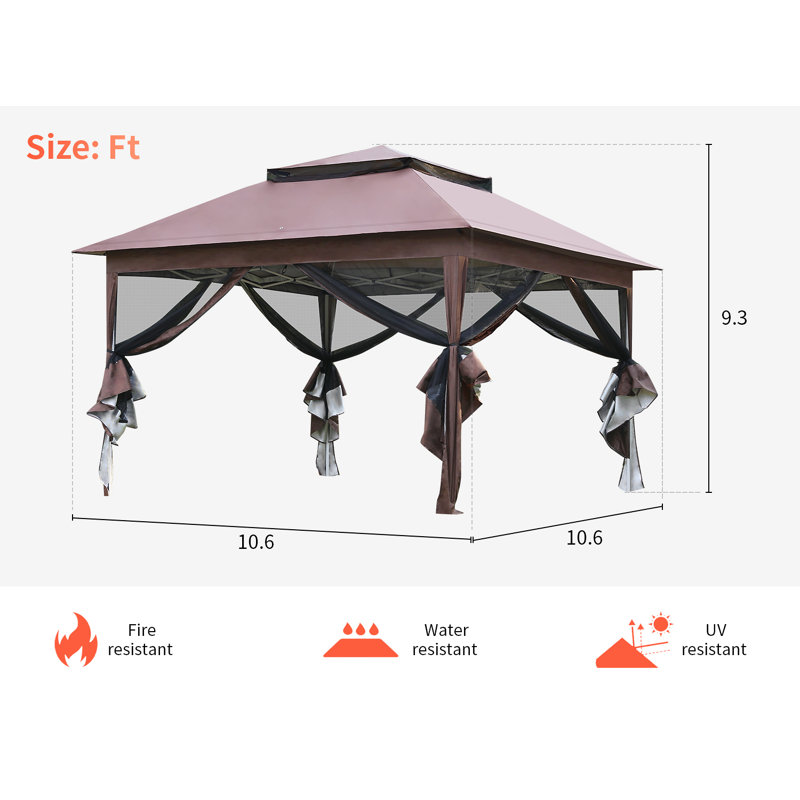 Brown 10'x10' Steel Frame Pop-Up Gazebo with Mosquito Netting