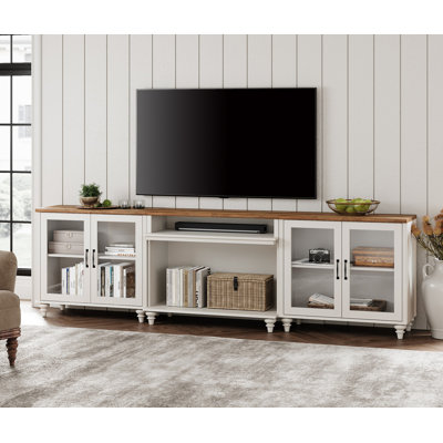 TV Stand For Tvs Up To 100'', Home Entertainment Center With 4 Glass Doors For 75/80/85/90 Inch TV, Large TV Console For Living Room, Bedroom -  One Allium Way®, 055DE99387F54BEA84CF73FFF5708758