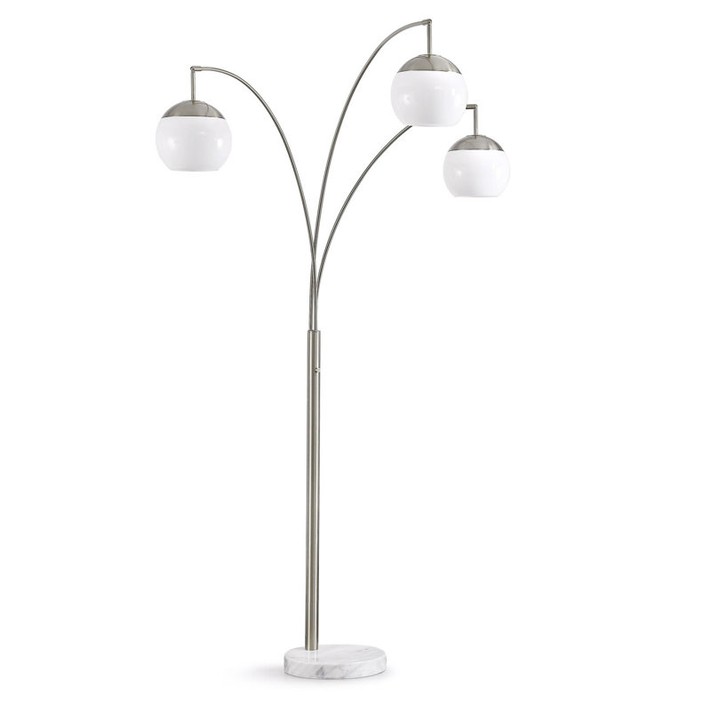 Eddo 84'' Arched Floor Lamp, Brushed Nickel, White