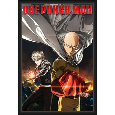 BUY ART FOR LESS Officially Licensed One Punch Man - Destruction - Framed Art Poster - 24 x 36 Inch - Sturdy Engineered Wood Frame with Plexi Glass - Ready to Hang