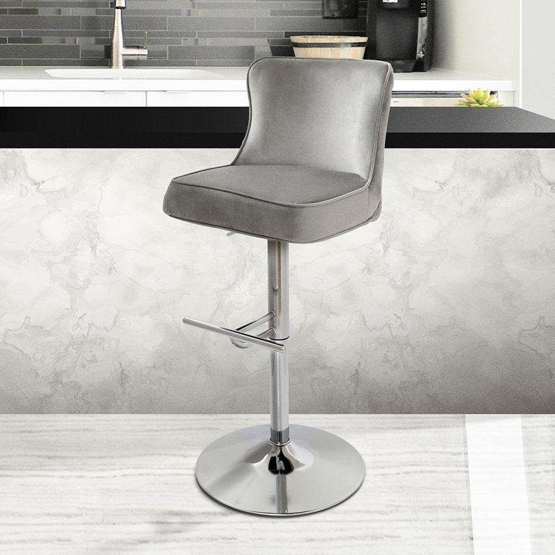 Aisja Swivel Upholstered Adjustable Height Counter Stool with Metal Frame, Grey/Silver
