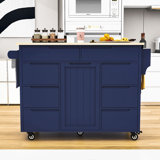 Risharn 8 Drawers Kitchen Cart With Rubber Wood Countertop