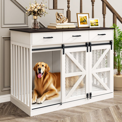2-in-1 Home Habitat Furniture Set: Farmhouse Dog Crate & 40-gallon Aquarium Stand With Power Hub