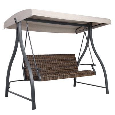 3-Seat Outdoor Patio Porch Swing with Adjustable Canopy