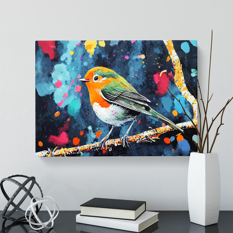 Robin Bird Splash Vol.5 Abstract - Wrapped Canvas Painting, 35cm H x 50cm W x 3cm D