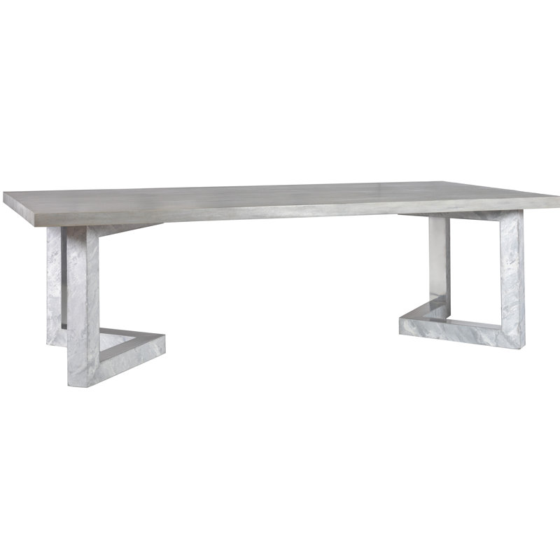 Transitional Gray and White Marble Wood Dining Table