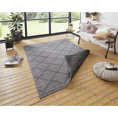 Cebu Indoor and outdoor rug - Weatherproof Geometric pattern for garden, balcony - Night Silver