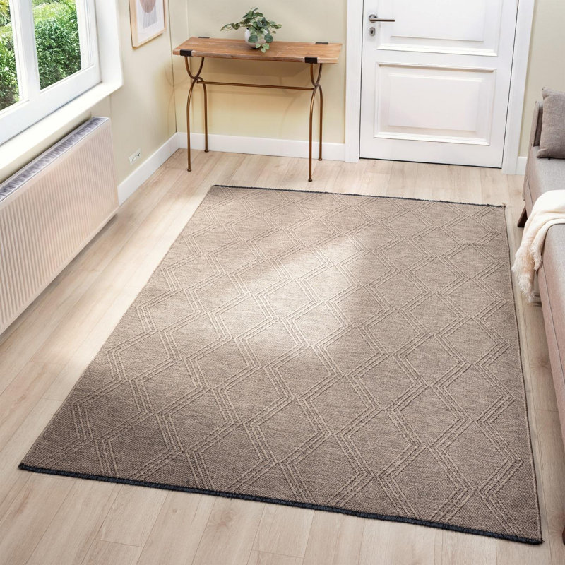 Modern Farmhouse Diamond Pattern Non-Slip Washable Rug, Rectangle 9' x 12'