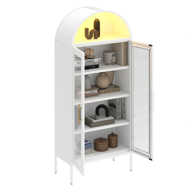  Vitrine 71 po en verre arqué avec lumières et tablettes réglables