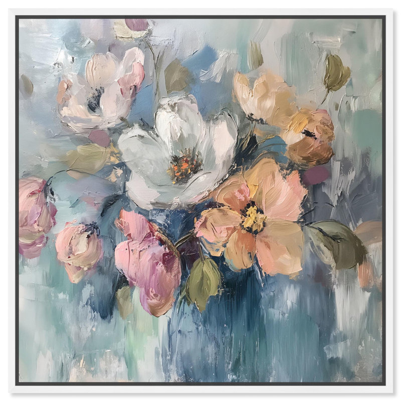 Art floral abstrait Vortex II, H 25 po x l 25 po x P 1,8 po, Cadre flottant blanc