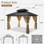 Pavillon de jardin permanent à structure rigide en aluminium 12 pi x 10 pi avec filet et rideaux