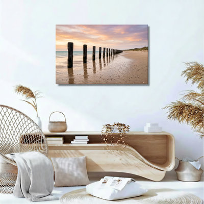 Ensemble de 1 tableau sur toile représentant un coucher de soleil sur la plage
