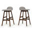  Tabourets de bar rembourrés Mid-Century modernes à dossier bas, hauteur de comptoir de 28,5 pouces, structure en noyer naturel élégant, gris clair, ensemble de 2