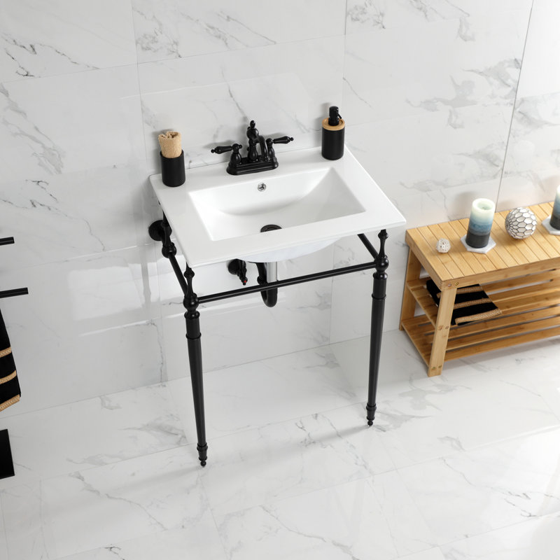 Lavabo de salle de bain console Edwardian, Noir mat, Centres de 4 po