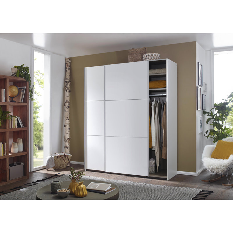 Santiago sliding door wardrobe, 210cm H x 175cm W x 59cm D, White, Classic: 1shelf/1clothesrail/(2)shelves/1hook rail