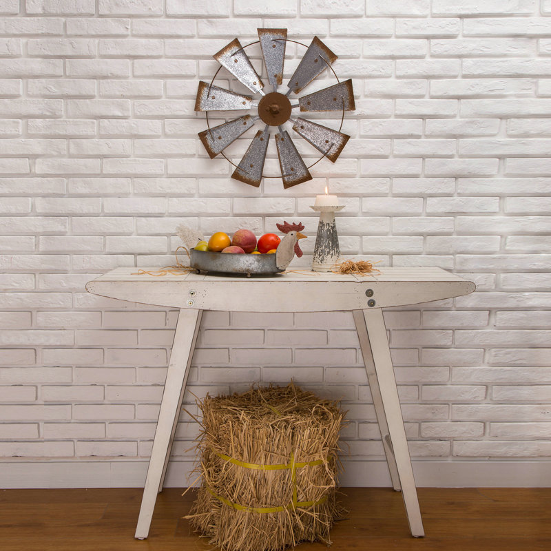 Décoration murale moulin à vent galvanisé, Argenté / Brun, H 22,05 po x l 22,05 po x P 2 po