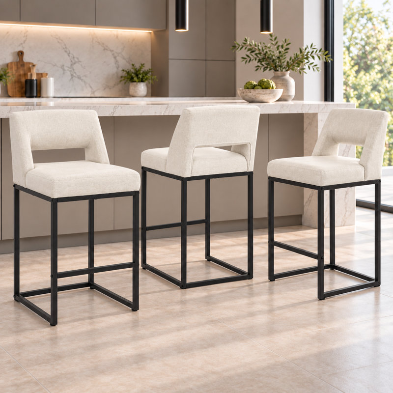 Counter Stool with Steel Frame, Linen-Fabric