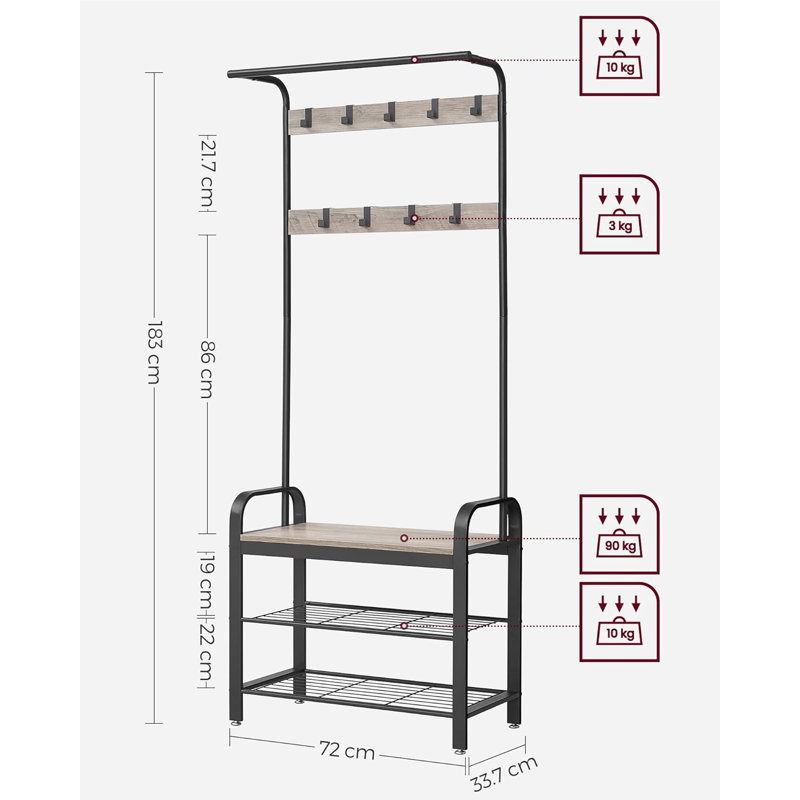 Metal Freestanding 9 - Hook Coat Rack, Greige/Black