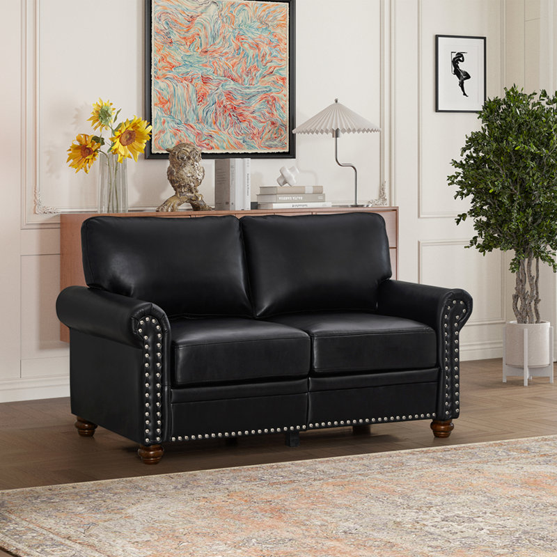 Causeuse de salon en similicuir noir