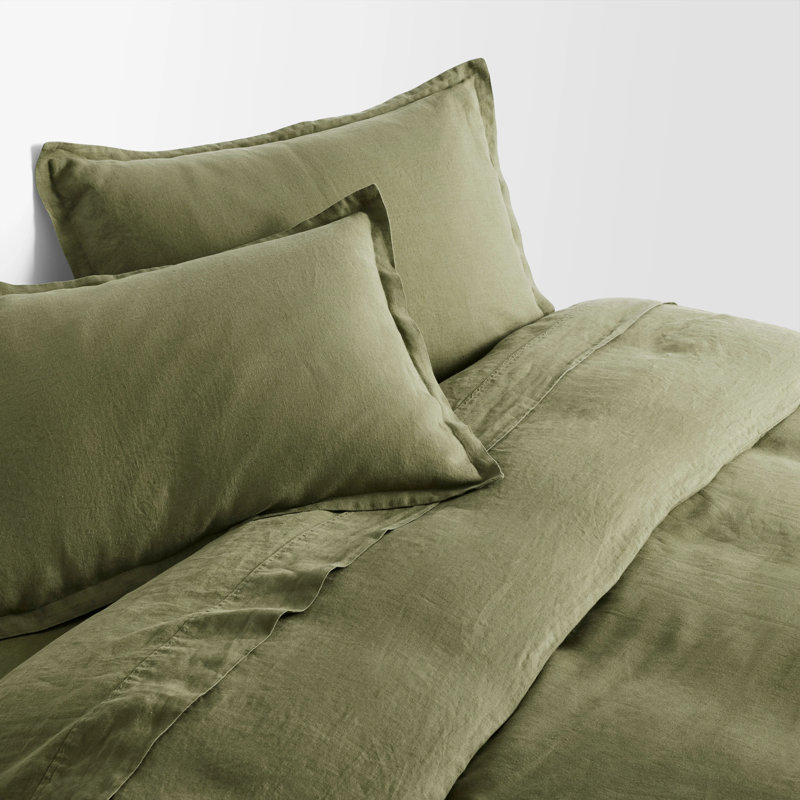 Stone Washed Duvet Cover, Queen Duvet Cover + 2 Queen Shams, Loden Green