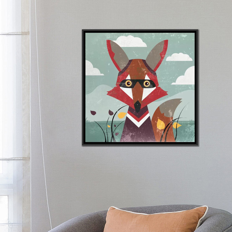 « fox », impression sur toile, H 18 po x l 18 po x P 1,5 po, Toile avec cadre noir, Pas de tapis