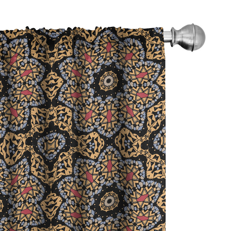 Rideaux 4 panneaux Bungalow Rose Orange Mandala, mosaïque orientale, marron pâle noir, L 56 po x L 95 po