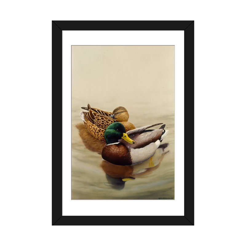 «Mallard» par Harro Maass Painitng, reproduction sur toile, Papier beaux-arts encadré noir, Blanc, H 24 po x l 16 po x P 1 po