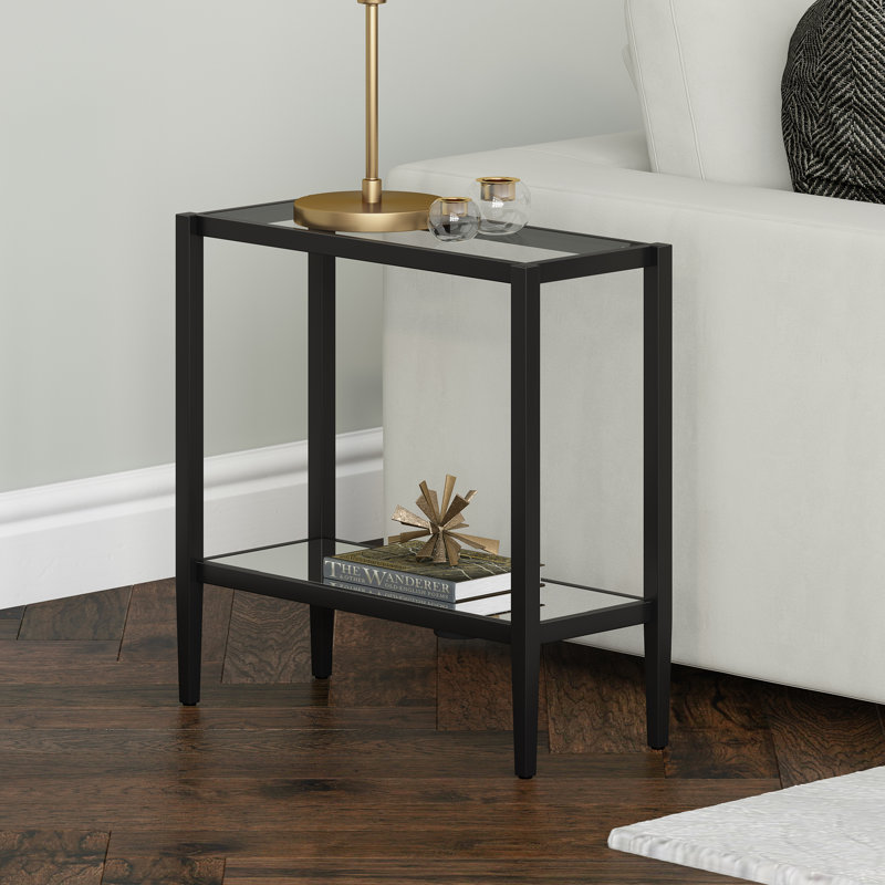 Hera Rectangular Side Table With Mirrored Shelf, Blackened Bronze