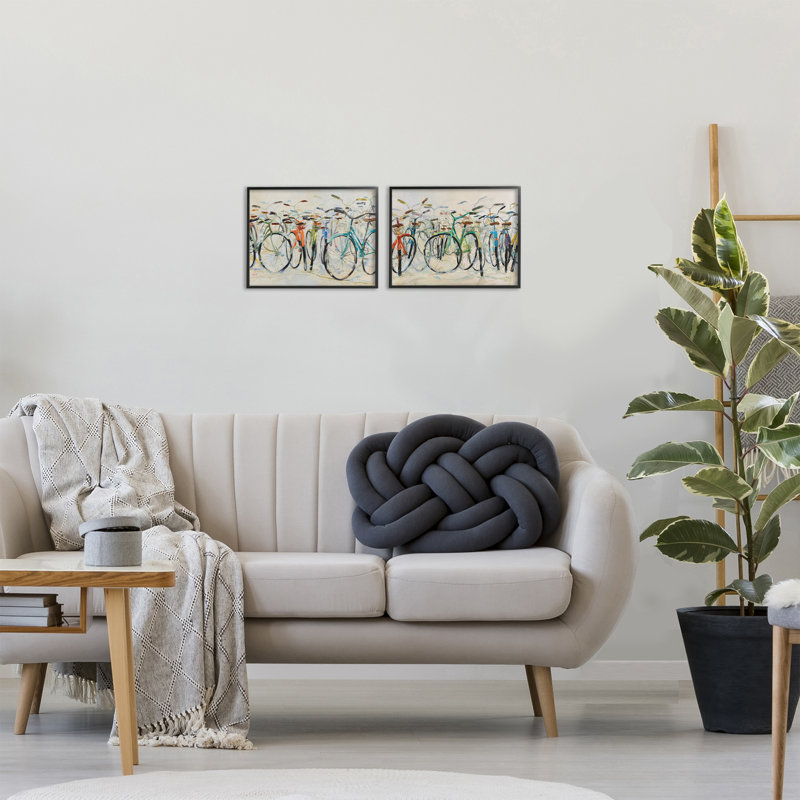 Ensemble de 2 giclées sur bicyclettes dynamiques sur fond beige, design par Dusza, H 11 po x l 14 po