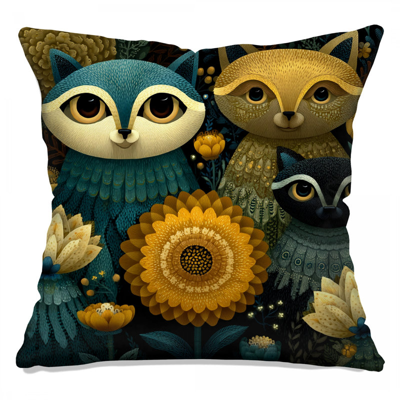 Coussins décoratifs Whimsical Raccoon Illustration, 26 po x 26 po