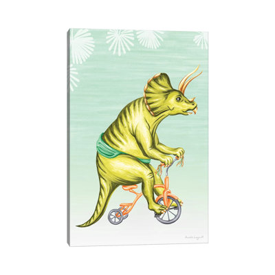 Triceratops on Bike 1 Piece Wrapped Canvas Wall Art