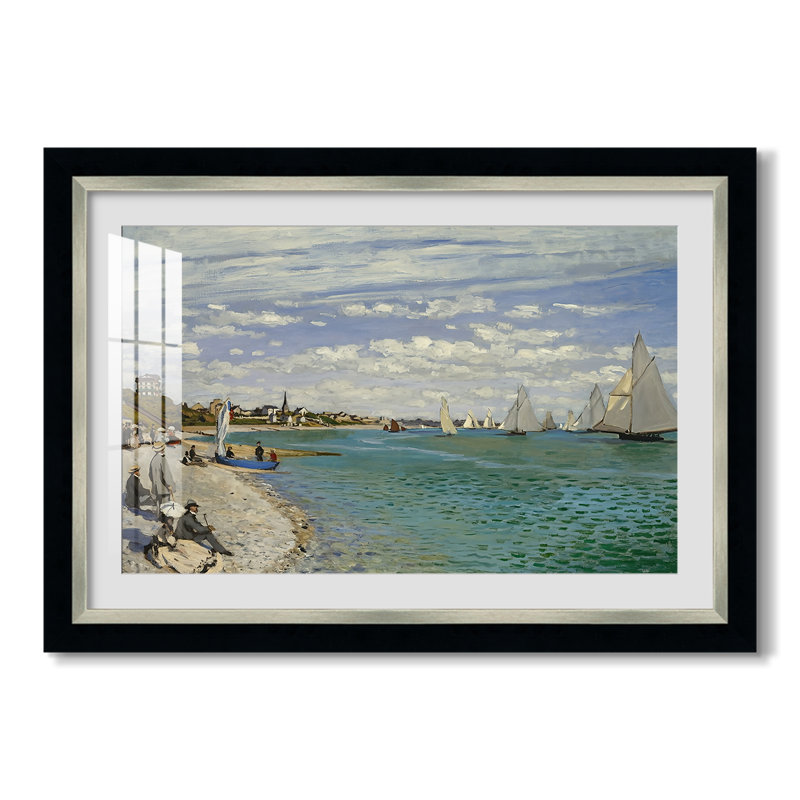 Regatta at Sainte-Adresse, 1867-Claude Monet-Custom Framed Canvas, 31X45, Yes, Tuxedo Silver Edge (or Two-Tone Matte Silver