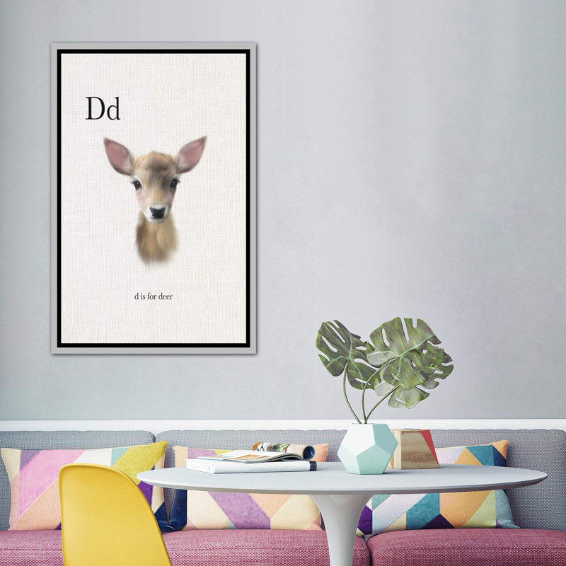Décoration murale pour enfants «D Is For Deer», H 60 po x l 40po x P 1,5 po, Toile avec cadre argenté