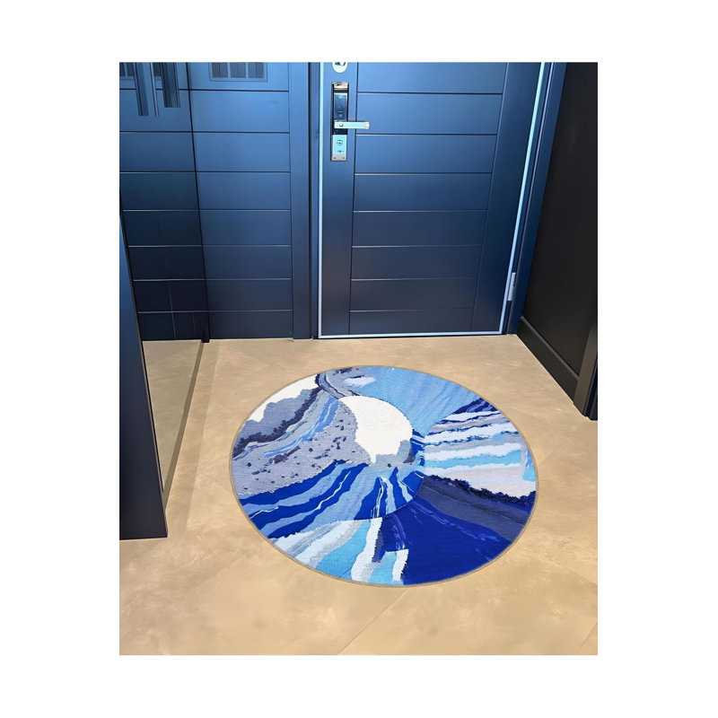 Tapis décoratif bleu à motif pastel abstrait et créatif, Carré 3 pi 3 po