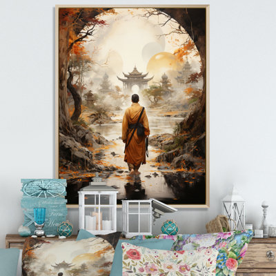 " Orange Beige Buddhist Art Gautamas Journey "