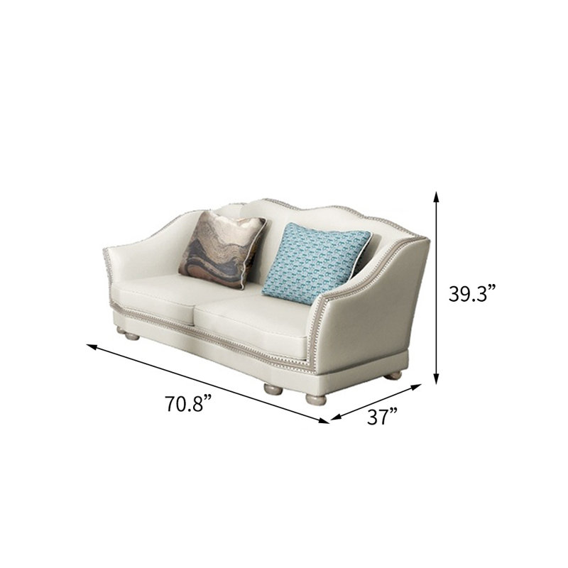 Causeuse en cuir véritable de luxe européen en cuir 70,8 po