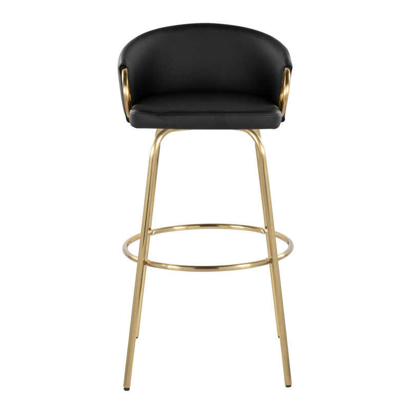 Tabouret de bar contemporain à hauteur fixe avec pivot, Doré, Noir