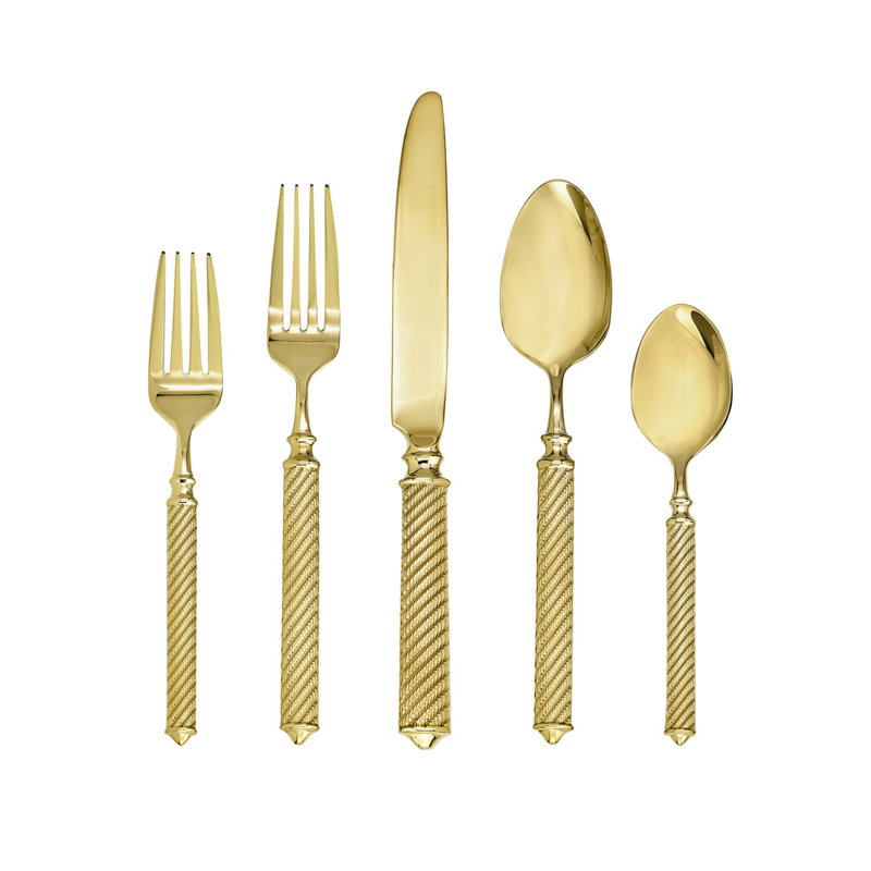 Torsade 18/10 Stainless Steel Gold 45 Piece Set, Service For 8 With Hostess Set