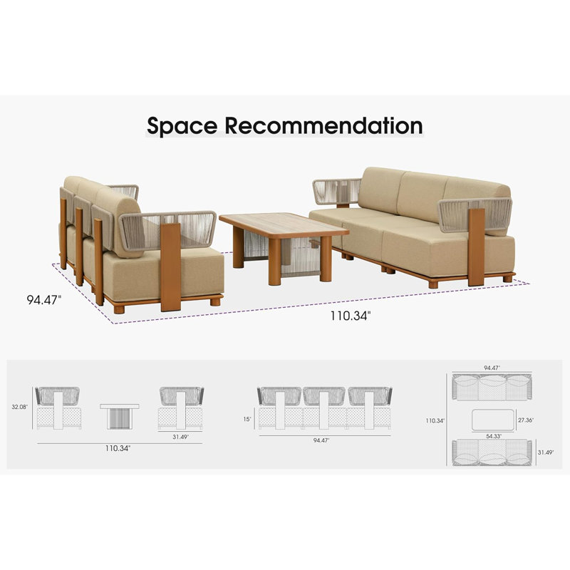Ensemble de mobilier de patio modulaire à extrémités ouvertes, 7 pièces, 1 table